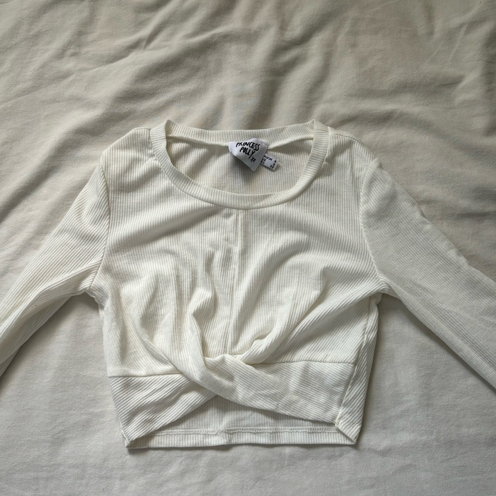 Princess Polly ribbed white long sleeve crop